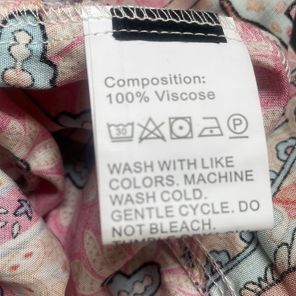 Pink multi colored hanker chief dress,V neck,tie in back,floral print,mid sleeve - Picture 10 of 12